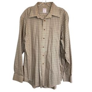 Brooks Brothers Tan Plaid Long Sleeve Button Down Shirt Size L